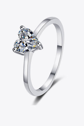 925 Sterling Silver Heart-Shaped Moissanite Solitaire Ring