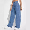 Women'S New Dark Blue Wide Leg Straight Jeans Slimming All-Match