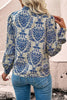 Sky Blue Bohemian Printed Bishop Sleeve Lace Shirt