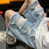 2024 Hip Hop Ripped Denim Shorts Y2K Streetwear Men Vintage Destroyed Hole Baggy Jeans Pants Fashion Summer Loose Shorts Black