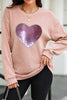 Valentine’s Day Sequin Heart Round Neck Long Sleeve Sweatshirt