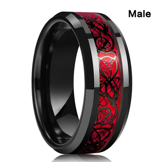 Charm Couple Rings for Men Stainless Steel Celtic Dragon Ring Heart Red Zircon Women Wedding Rings Set Valentine'S Day Jewelry