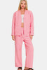 Zenana Quilted Button Up Long Sleeve Top and Pants Lounge Set