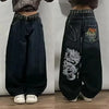 2024 New American Fashion Retro Hip Hop Embroidery Pattern Baggy Jeans for Mens Womens Y2K Harajuku Gothic Wide Pants Streetwear