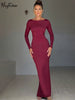 Spring Elegant Long Sleeve Backless Solid Cuched Sexy Bodycon Maxi Prom Dress Women Outfit Evening Party Festival Y2K