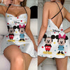 Backless Dress Mickey Elegant Dresses for Women Disney Lettuce Trim Crew Neck Minnie Mouse Fashion Summer 2024 Neck Slip Dress