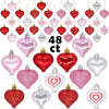 Valentines Day Decor Heart Decorations, 48 Pcs Red Pink Silver White Plastic Heart Tree Ornaments, Christmas Valentine Tree Decorations for the Home Wedding Dinner Gifts Table Tiered Tray Decor