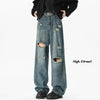 NEW Baggy Jeans Man Frayed Damaged Hole Baggy Wide Leg Jeans for Men and Women Streetwear Casual Ropa Hombre Denim Trousers