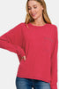 Zenana Full Size Contrast Stitching Brushed Ribbed Hacci Knit Top