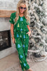 Rose Christmas Tree Print V Neck Tee and Pants Lounge Set