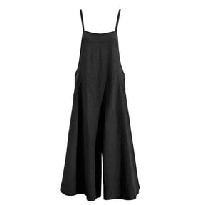 Casual Loose Jumpsuit Women Summer Solid Cotton Linen Straps Wide Leg Pants Dungaree Bib Overalls Sleeveless Oversized Jumpsuits