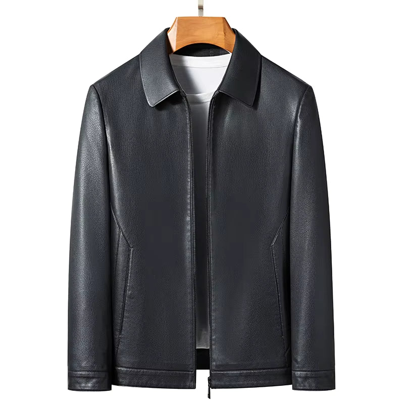 YN-2336 Spring and Autumn New Men'S Natural Sheep Leather Jacket Mock Collar Youth Premium Casual Coat Motorcycle