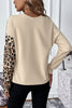 Pale Khaki Leopard Colorblock Waffle Knit Top