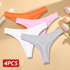 4Pcs/Set Women Cotton Panties Seamless Low Rise Thongs V-Waist Solid Color Breathable Underwear Female Soft Lingerie Intimates