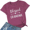 Blessed Grandma Shirt Funny Cute Graphic Tees Women Letter Print T-Shirt Casual Short Sleeve Tops