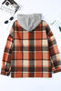 Red Printed Plus Size Plaid Button up Hooded Jacket