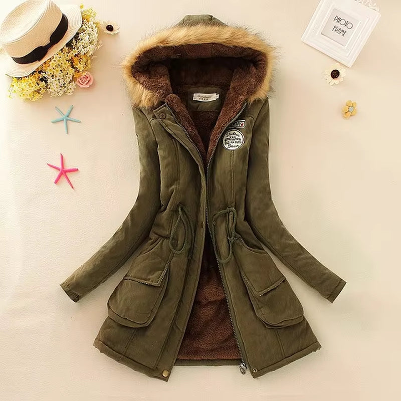 2023 New Autumn Winter Women Cotton Jacket Padded Casual Slim Coat Emboridery Hooded Parkas Wadded Warm Overcoat Fashion Parkas