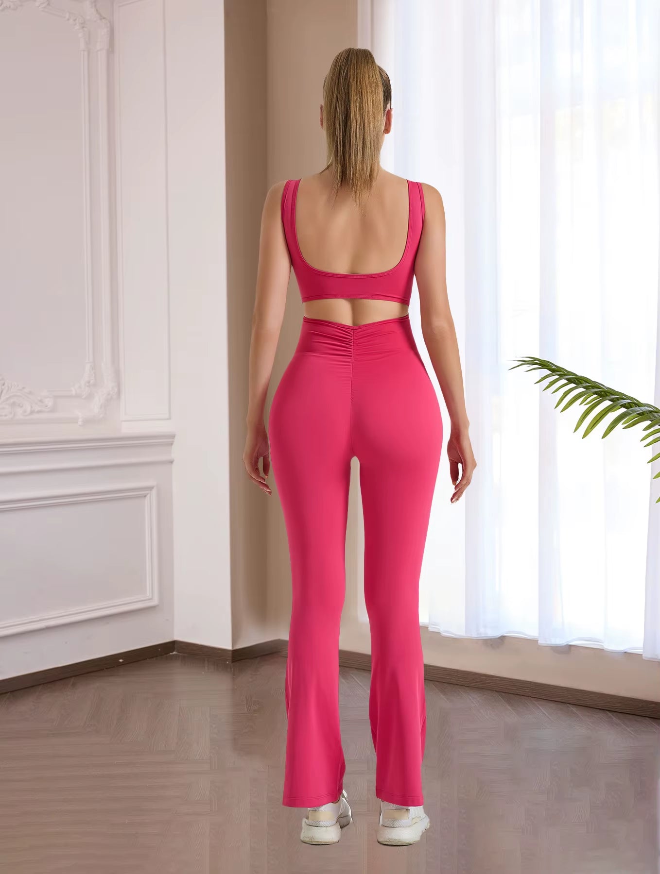 Fashion Sexy Hollow Scrunch Women Gym Sport Jumpsuit Raises Butt Female with Chest Cushion Yoga Fitness Overalls Outfits