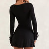 Sexy Solid Mini Dresses Women New Autumn Fashion Long Sleeves Lace-Up Split Bodycon Dress Lady Elegant Knitted Dresses Clothing