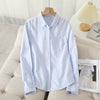 Casual Cotton Women'S Oxford Shirt 2024 Autumn New Good Quality Woman Blouse and Tops Lady White Blue Striped Shirts Clothes