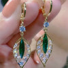 Green Crystal Golden Leaves Earrings for Women Individuality Daily Accessories Valentines Day Anniversary Birthday Jewelry Gifts