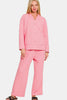 Zenana Quilted Button Up Long Sleeve Top and Pants Lounge Set