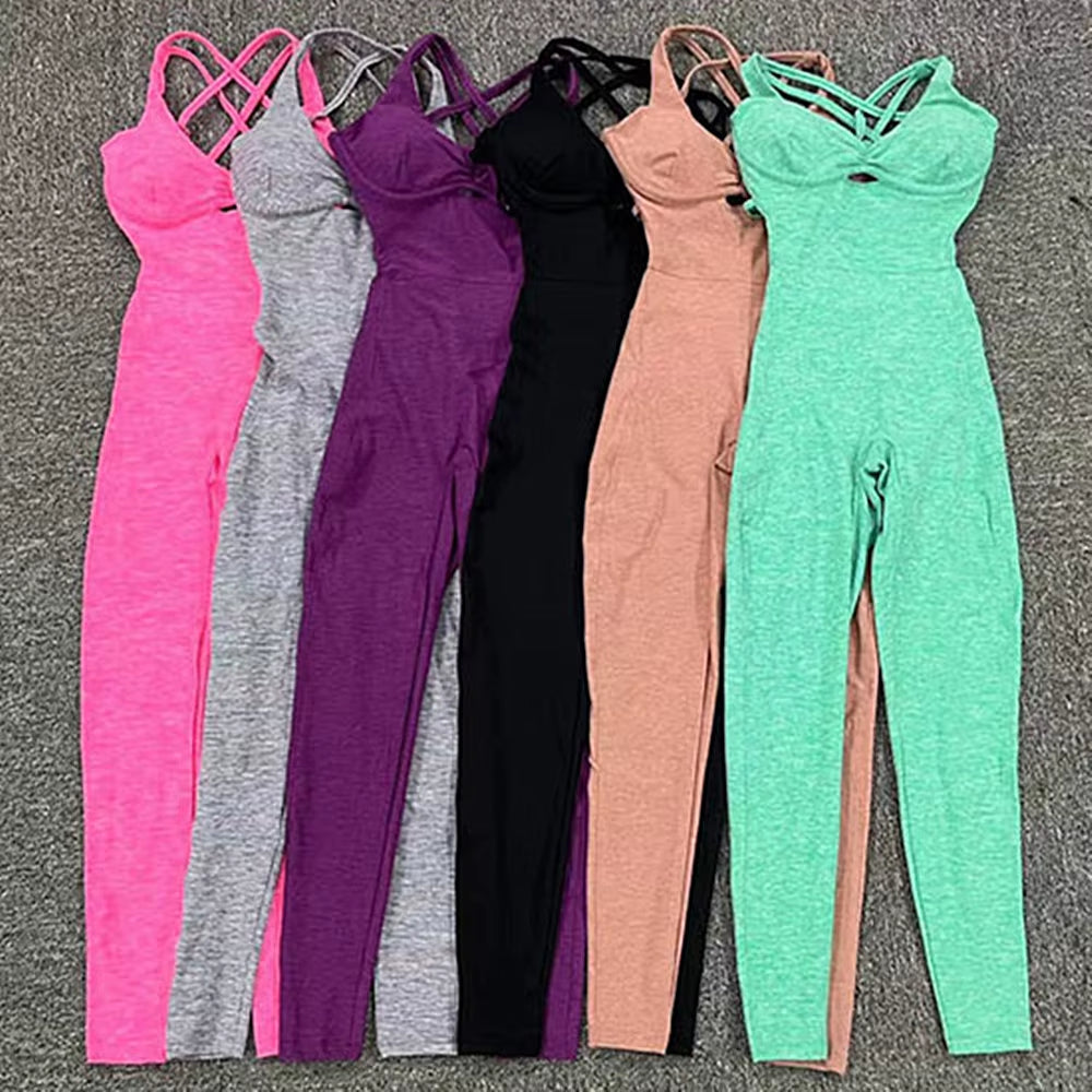 New Nylon Pad Women Yoga Set Rompers One Piece Jumpsuit Gym Exercise Sports Bra Romper Fitness Shorts Sportwear Active Suit