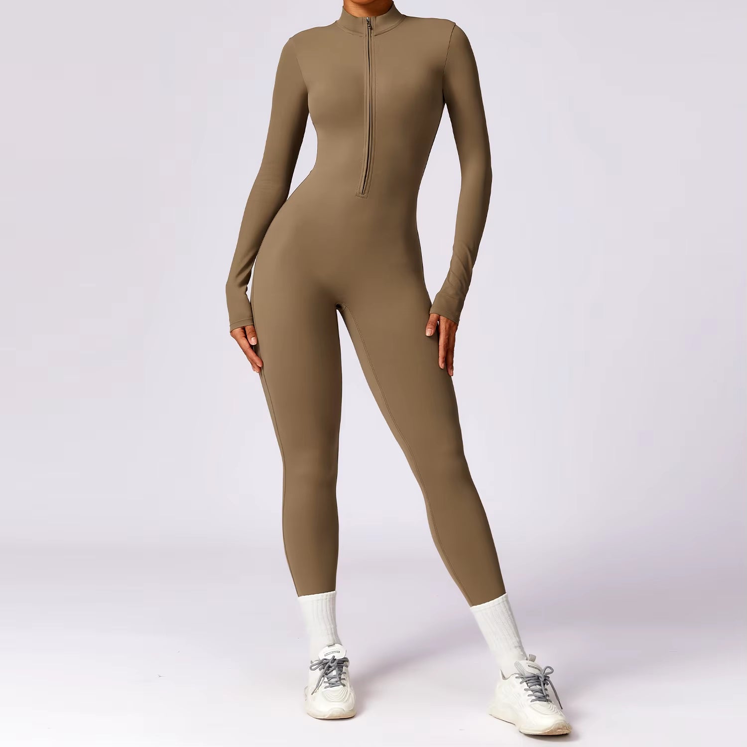 Yoga Jumpsuit Women Seamless Sports Zipper Jumpsuit Set Gym Long Sleeve Fitness Suit Elastic Gym Workout Bodysuit Athletic Wear