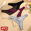 4Pcs/Set Women Cotton Panties Seamless Low Rise Thongs V-Waist Solid Color Breathable Underwear Female Soft Lingerie Intimates