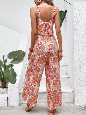 Elegant Long Jumpsuit Women Sexy Backless Wide Leg Jumpsuits Casual Sleeveless Floral Rompers Summer Clothes for Woman 2024 New