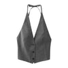 New Women Sexy Backless Bow Tied Striped Print Short Blouse Female Chic Sleeveless Breasted Vest Shirt Blusas Tops LS5546