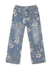 Autumn Floral Printed Jeans for Men 2024 New Y2K Vintage Denim Pants Hip Hop Fashion Wide-Leg Baggy Jean Streetwear Trousers