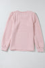 Rose Red Cable Textured Puff Sleeve Sweatshirt