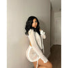 Women Party Outfit Two Pieces Set 2024 See through Long Sleeve Club Party Bodycon Dresses Y2K Sexy Deep V Neck Mini Mesh Dress