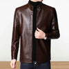 Men Faux Leather Jacket Men'S Faux Leather Motorcycle Jacket with Stand Collar Thick Warm Lining Windproof Design for Autumn