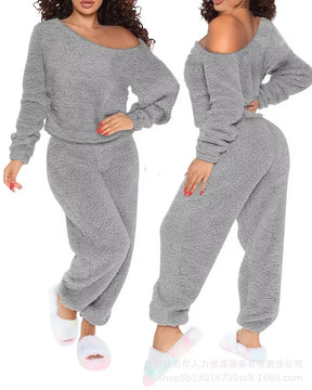 Homewear Pajamas Jumpsuits Women Autumn Winter Long-Sleeved Hooded Trousers Rompers Plush Loungewear Pajamas Jumpsuit Outfits