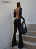 Nibber Solid Black Sexy Backless Bodycon Wide Leg Jumpsuit Women Autumn Casual Slim Long Sleeve O-Neck Playsuit Lady Streetwear