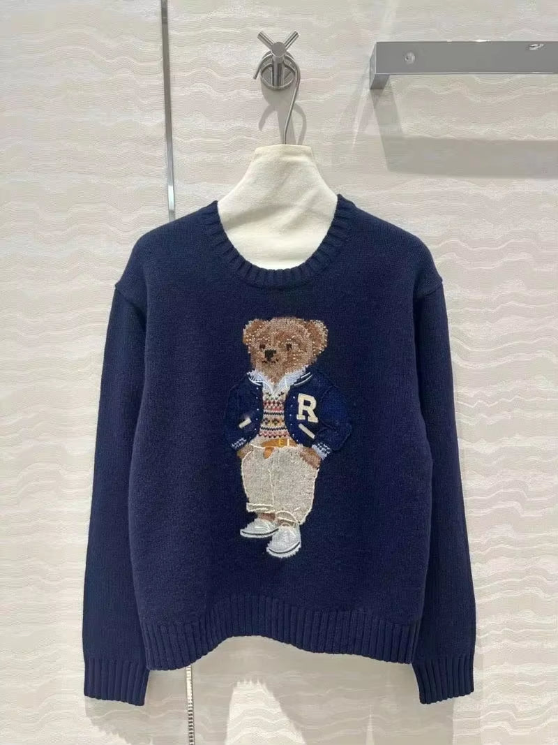 2024 Autumn/Winter New Women'S Sweater Fashion Exquisite Cartoon Wearing Jacket Teddy Bear 10% Cashmere 90% Wool Pullover