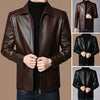 Men Faux Leather Jacket Men'S Faux Leather Motorcycle Jacket with Stand Collar Thick Warm Lining Windproof Design for Autumn