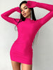 Solid Long Sleeve with Gloves Mini Dress Bodycon Sexy Streetwear Party Half Turtleneck Outfits Y2K Clothes Wholesale