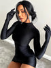 Solid Long Sleeve with Gloves Mini Dress Bodycon Sexy Streetwear Party Half Turtleneck Outfits Y2K Clothes Wholesale