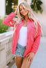 Pink Buttoned Flap Pocket Corduroy Jacket