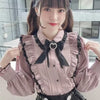 Japanese Kawaii Lace Ruffle Shirt Women Y2K Pink Bow Blouse Harajuku Cute Ladies Tops 2024 New Fashion Lolita Blusas Femme