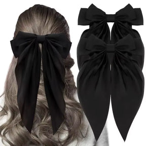 1/2Pcs Elegant Bow Ribbon Hair Clip Women Fashion Solid Bowknot Satin Hairpin Barrettes Girls Ponytail Clip Hair Accessories