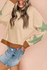 Light Pink Star Patchwork Exposed Seam Oversized Sweatshirt