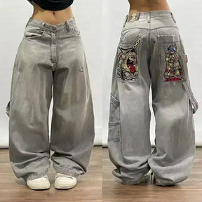 Y2K New Retro Embroidered Jeans 90S Street Trend Hip Hop Straight Jeans Men'S Women'S Punk Gothic Casual Loose Wide Legs Pants