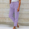 Women'S Summer Elastic Waist Solid Color Cotton and Linen Wide Leg Loose Nine-Point Pants Pants for Women Women’S Pants