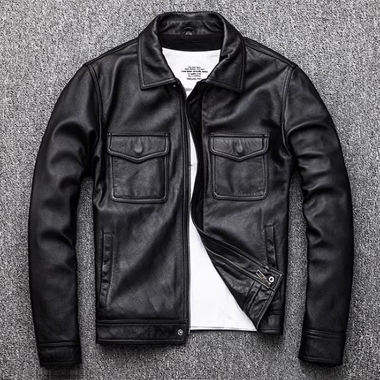 Wholesales.100% Genuine Leather Jacket.Classic Casual Black Men Cowhide Clothes.Quality plus Size Leather Coat.Father'S Gift