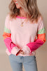 Dark Blue Colorblock Patchwork Long Sleeve Loose Top