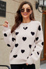 Woven Right Heart Pattern Lantern Sleeve Round Neck Tunic Sweater